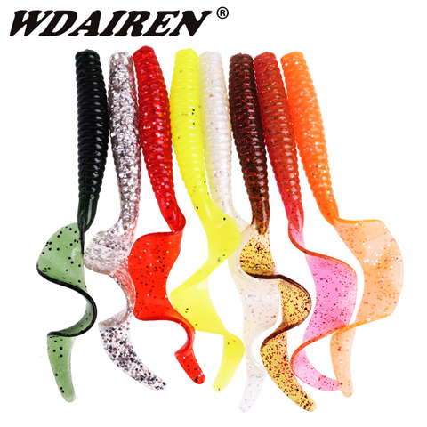 5pcs/Lot Curved Tail Worm Wobblers Soft Lures 8cm 4.3g Salt With Fishy Smell Silicone Artificial Baits Shad Bass Leurre Souple ► Photo 1/6
