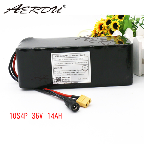 AERDU 36V 10S4P 14Ah For NCR18650GA with 25A Balance BMS 42V lithium battery pack ebike electric car bicycle motor scooter ► Photo 1/3