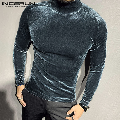 Men T Shirt Turtleneck Fitness Long Sleeve Velour Solid Camiseta Masculina Streetwear Chic Soft Casual Underwear Tops INCERUN 7 ► Photo 1/6