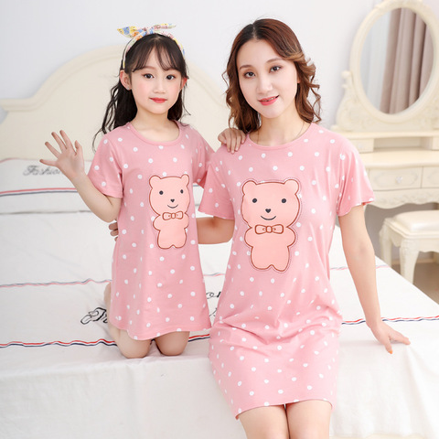 Mother Daughter Dresses Summer Cotton Family Matching Outfit Cartoon Dressing Gown Matching Pajamas Short-sleeves Girl Sleepwear ► Photo 1/6