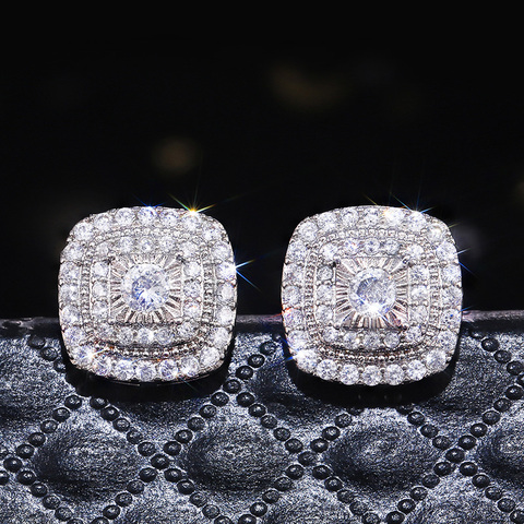 Huitan Luxury Crystal Zircon Women Stud Earrings Silver Color Shiny CZ Accessories Daily Wear Delicate Girl Gift Fashion Jewelry ► Photo 1/5