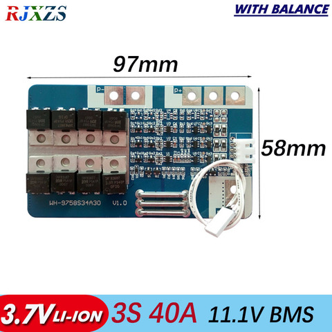 3S 40A  11.1V 12.6v li-ion BMS PCM  battery protection  bms pcm with balancing  for lithium  LicoO2 Limn2O4 18650 li battery ► Photo 1/2