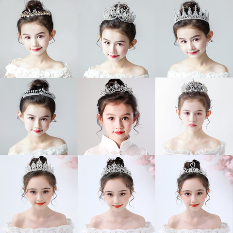 Fashion Gold Silver Color Crystal Crowns For Kids Child Girls Pearls Tiaras Diadems Wedding Hair Accessories Bridal Jewelry ► Photo 1/6