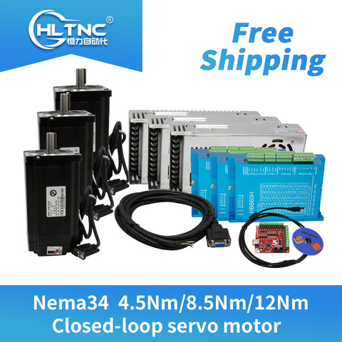 2022 promotion  3 set Nema34 Closed-Loop stepper Motor 6A 4.5N.m/8.5Nm/12Nm+HBS860H Hybrid servo Driver 8A+MACH3  For CNC router ► Photo 1/6