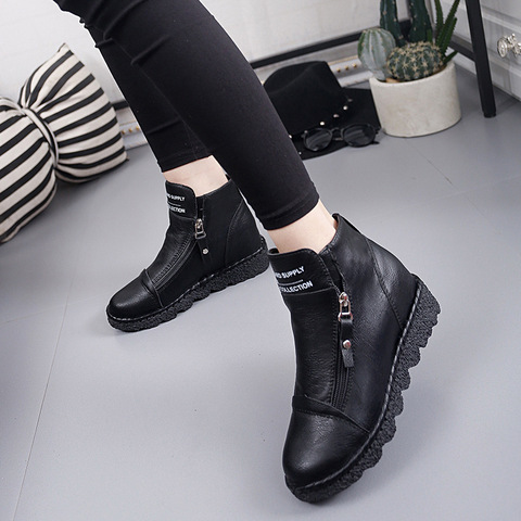 New Short Boots Women Leather Boots Femme Grises Autumn Winter Shoes Heels 5CM Double Zipper Round Toe Water Proof Boots Casual ► Photo 1/6