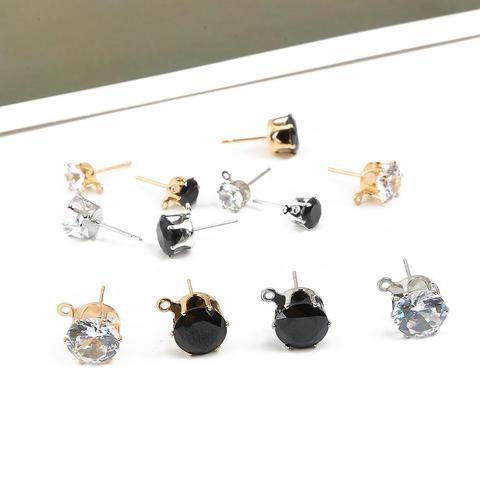 10pcs 6/8/10mm Zircon Crystal Ear Stud Findings With Hole Ear Drop Women Girl Diy Earring Brincos ► Photo 1/6