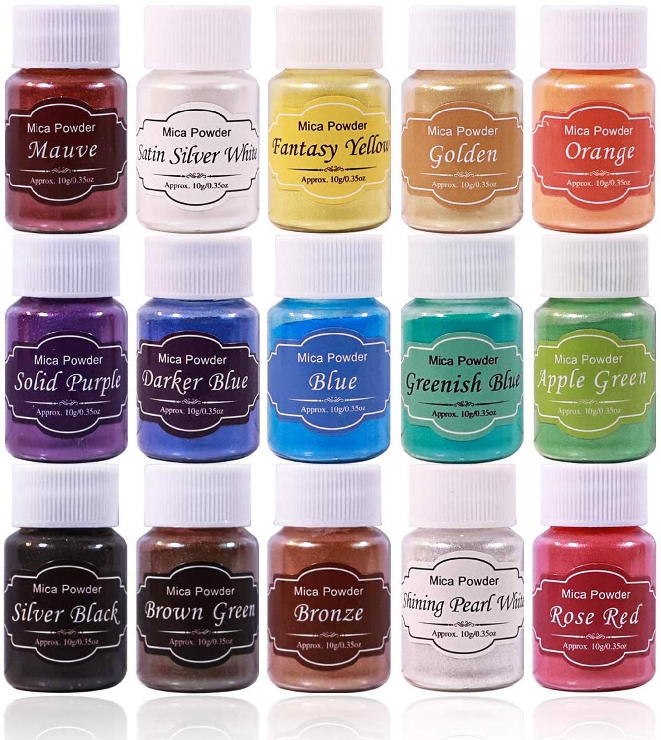 Mica Powder Pigment,15 Color Powder Resin Organized with Pearlescent Pearl  Luster for DIY Soap Making, for Slime, Adhesive Pigments, Bath Bomb Dyes