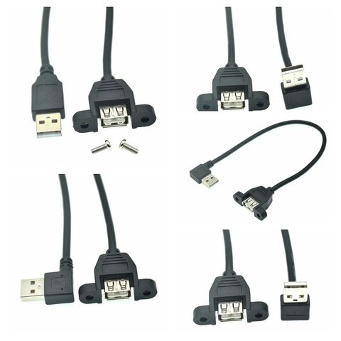90 Degree Up & Down & Left & Right Angled USB 2.0 A Male Connector to Female Extension Cable With Panel Mount Hole 25cm 50cm ► Photo 1/4