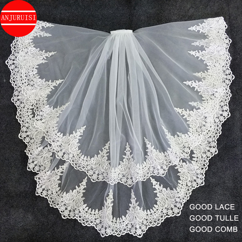 Hot Sale Two Layer Short Wedding Velo White Ivory Tulle Bride Veil Lace Edge Cheap Voile Mariage Wedding Accessories In Stock ► Photo 1/6