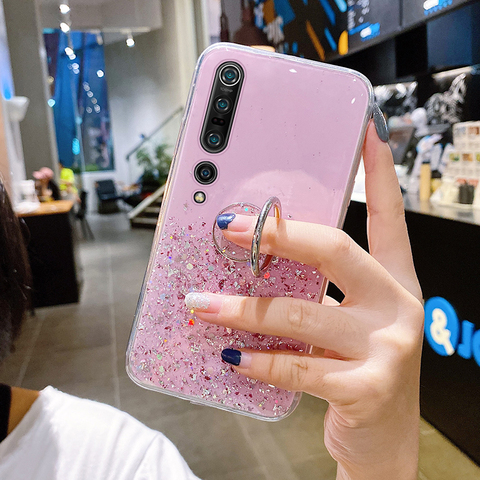 Luxury Ring Bracket Bling Glitter Silicone Phone Case For Xiaomi Mi 10 9 T 8 Lite Pro Redmi Note 9 8 7 Ultra-thin Sequins Cover ► Photo 1/6