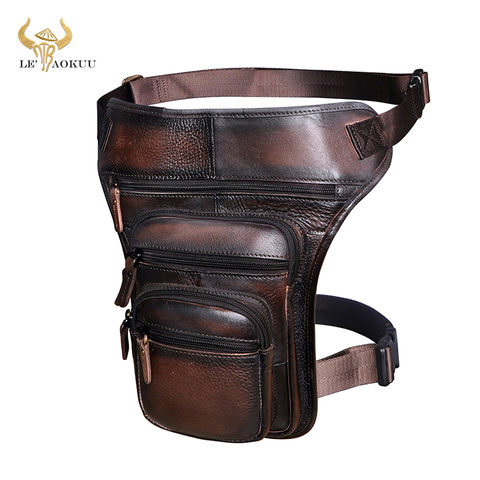 Hot Sale Original Leather Design Men Blue Messenger Mochila Bag Fashion Organizer Fanny Waist Belt Pack Drop Leg Bag Male 3111 ► Photo 1/6