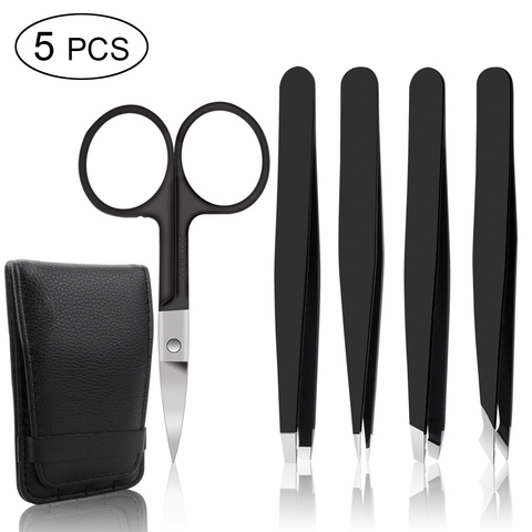 4/5Pcs Eyebrow Tweezers Set Professional Point Tip/Slant Tip/Flat Tip Stainless Steel Hair Removal Cosmetic Makeup Tool with Bag ► Photo 1/6