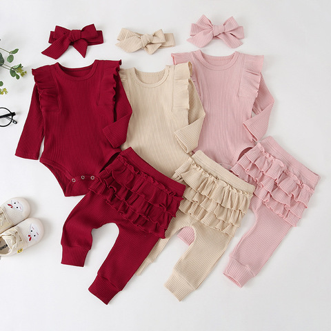 0-24M Newborn Infant Baby Girls Ruffle T-Shirt Romper Tops Leggings Pant Outfits Clothes Set Long Sleeve Fall Winter Clothing ► Photo 1/6