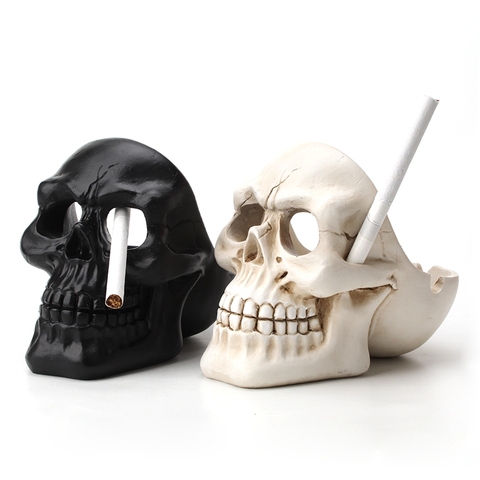 Skull Ashtray Tobacco Ash Box Sculpture Statue Cigarette Ash Container Skull Home Office Bar Resin Ornament Crafts Decoration ► Photo 1/6