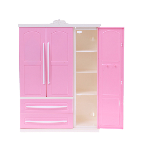 Three-door Pink Modern Wardrobe for Dolls Furniture Clothes Accessories Toys for Girls Baby Toy ► Photo 1/6