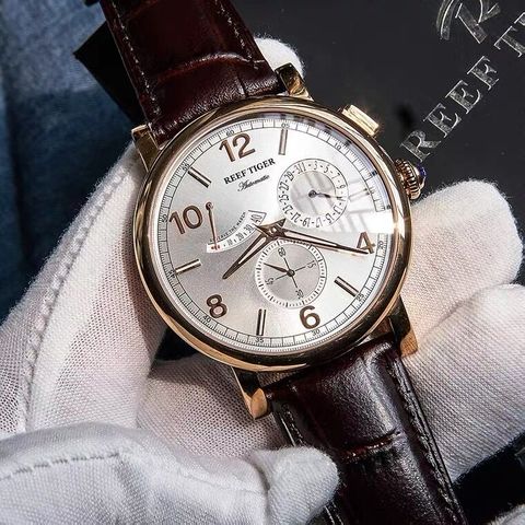Reef Tiger/RT 2022 Luxury Men  Leather Strap Calendar Rose Gold Case Genuine  Analog Automatic Watches  RGA1978 ► Photo 1/6