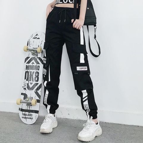 Women Elastic Waist Loose Streetwear Cargo Pants Female Fashion Ankle-length Jogging Trousers Ladies Plus Szie Casual Pants ► Photo 1/5