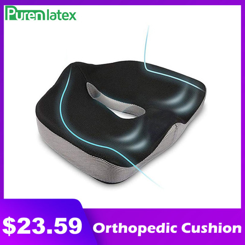 PurenLatex Memory Foam Chair Orthopedic Cushion Office Seat Pad Hemorrhoid Treat Car Seat Big Relief Pain Tailbone Coccyx Pillow ► Photo 1/6
