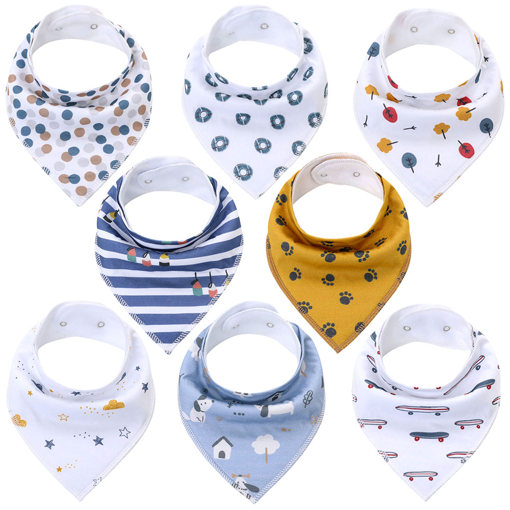 8-Pack Baby Bandana Bibs with Snaps 100% Cotton 