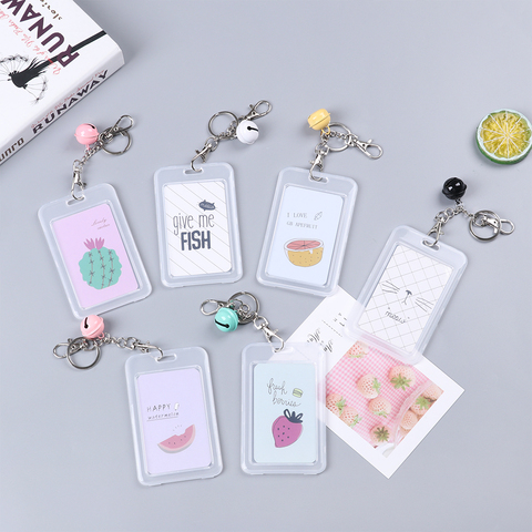 1Pcs Plastic Cute Cartoon Card Cover with Keyring Chain Fashion Card Bag Bank Credit Card Holder Student ID Bus Card Pass Holder ► Photo 1/6