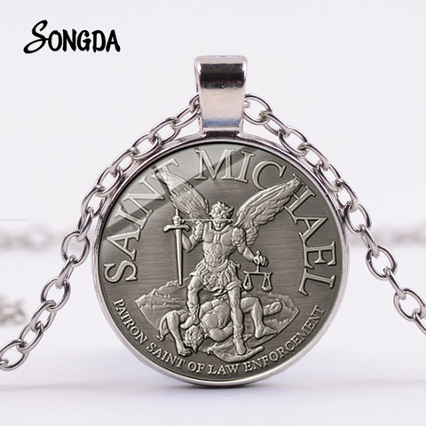 Archangel St.Michael Necklace Protect Me Saint Shield Angel Protection Glass Gem Pendant Orhodox Amulet Christian Jewelry ► Photo 1/6