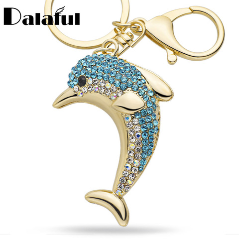 Dalaful Lucky Dolphin Crystal Novelty Animal trendy Keychain Purse Bag Buckle HandBag Pendant For Car Keyring Holder Women  K228 ► Photo 1/6