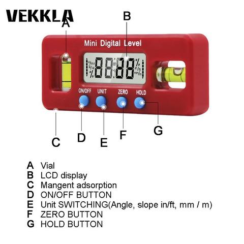 1pcs Mini Digital Protractor Inclinometer Magnetic Angle Finder Level Gauge ABS red LCD Display Digital Level Box Measuring tool ► Photo 1/6