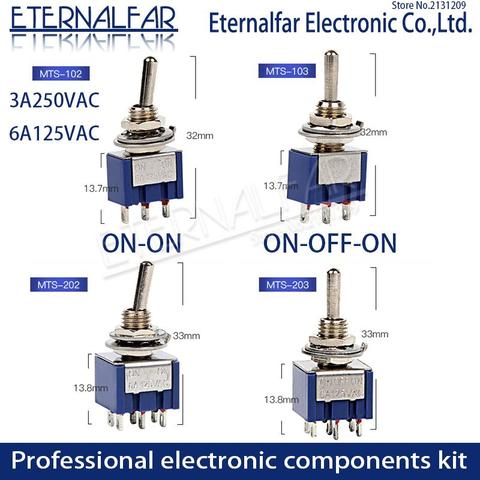 SPDT Latching Toggle Switch 6A 125V MTS-102 103 MTS-202 203 3A 250 AC Mini 3 6PIN ON-ON ON-OFF-ON Rocker Switches Lights Motors ► Photo 1/6