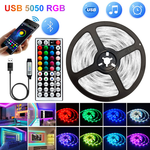5V Bluetooth USB Led Strips Lights 5050 RGB Led Diode Ribbon Lamp With 44Keys Remote For Decoration Party Bedroom TV BackLight ► Photo 1/6