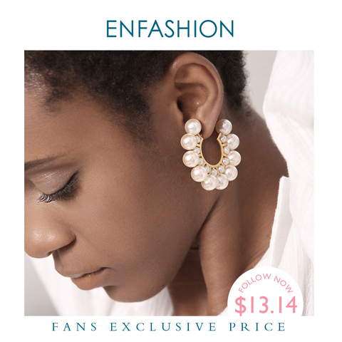 Enfashion Pearl Hoop Earrings For Women Gold Color Round Earring Big Circle Hoops Earings Fashion Jewelry Pendientes Aros EB1094 ► Photo 1/6