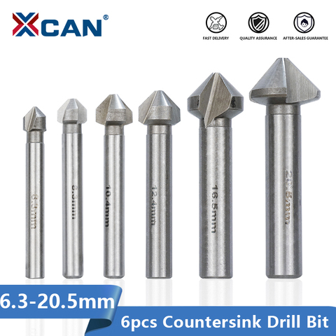 XCAN 3 Flute Chamfer Drill Bit Set 6pcs 6.3-20.5mm 90 Degree HSS Chamfering Cutter Wood Hole Drilling Countersink Drill Bit ► Photo 1/6