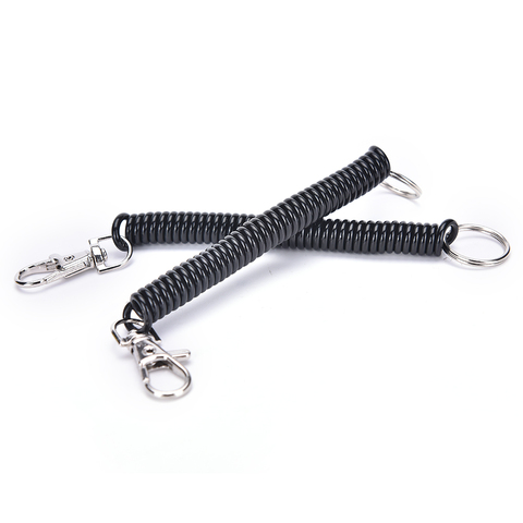 2PCs Elastic Spring Rope Key Chains Key Rings Silver Color Metal Carabiner For Outdoor Camping Anti-lost Phone Spring Keychain ► Photo 1/6