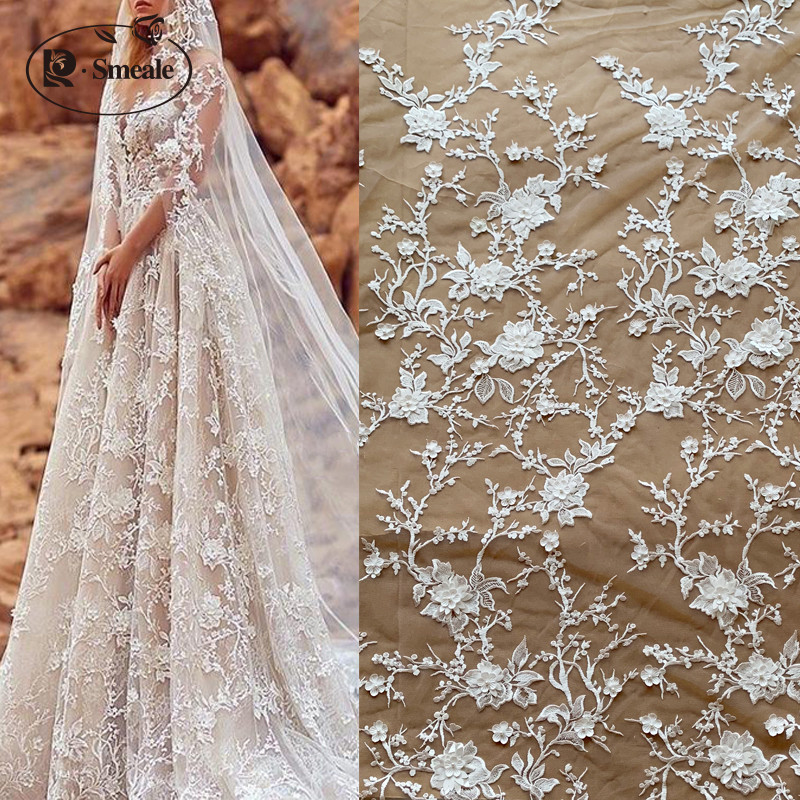 Tulle Flower Lace Fabric Materials Embroidery Bridal Lace Mesh DIY Wedding Dress 