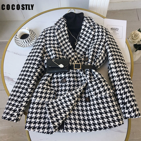 New 2022 Winter jacket new Korean version waist bag houndstooth woolen coat suit thick and loose wool jacket ► Photo 1/6