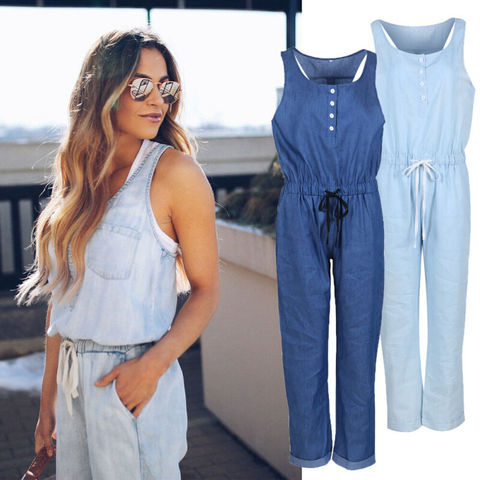Denim Wash Overall For Summer Lady Women Jumpsuit Casual Oversized Boyfriend Baggy Sleeveless Loose Romper Pants ► Photo 1/6