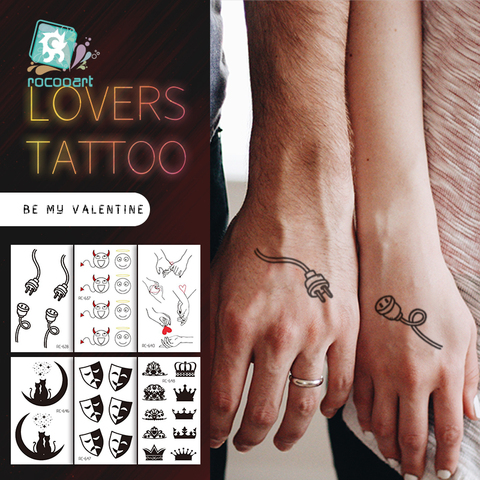 2022 Couple Temporary Tattoos Fashion Cool Body Art Beauty Makeup Valentine's Day Tattoo Waterproof Hand Fake Tatoo 10.5x6cm ► Photo 1/6