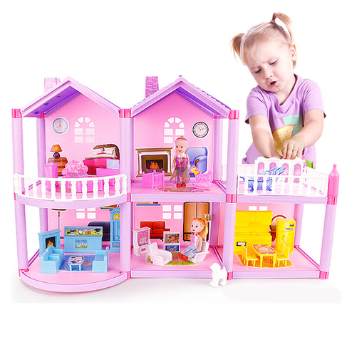 New DIY Family Doll House Accessories Toy With Miniature Furniture Garage Assemble Villa Doll House Toys For Girls Birthday Gift ► Photo 1/6