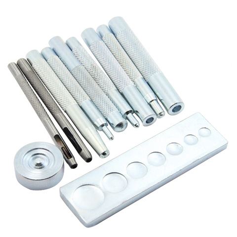 11 Pcs Punch Leather Tool Hole Punch Buttons Set  Pressing Studs, Rivets and Grommets Snap Rivet Setter Base Kit Set snap rivet ► Photo 1/2