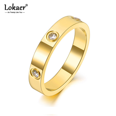 Lokaer New Titanium Stainless Steel Cubic Zirconia Office/Career Ring Jewelry Trendy CZ Crystal Wedding Rings For Women R19139 ► Photo 1/6