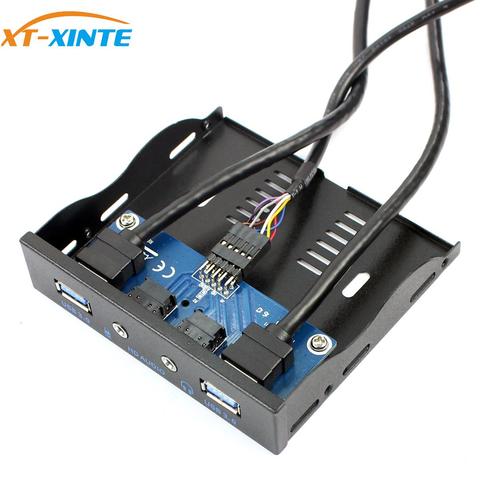 XT-XINTE 19Pin to USB 3.0 Hub HD Audio Earphone Mic Connector 2Ports USB3.0 PC Front Panel Bracket with Cable 3.5