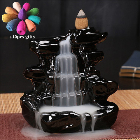 Mountains Waterfall Small Black Backflow Incense Burner Ceramic Zen Buddhist Incense Cones Holder Aroma Censer Tower Suppliers ► Photo 1/6