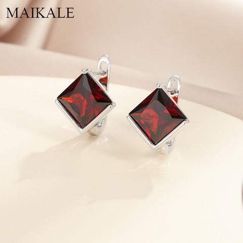 MAIKALE Classic Square Korea Design MultiColor Zirconia Small Stud Earrings for Women Jewelry Wedding Party Gifts High Quality ► Photo 1/6