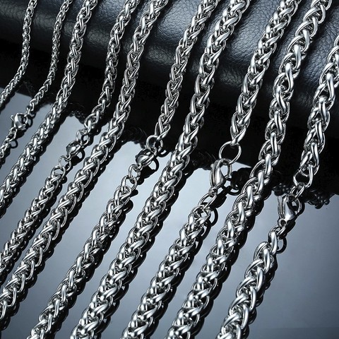 Vnox 3-7.4MM Spiga Links Tone Stainless Steel Wheat Chains Men Necklace 24