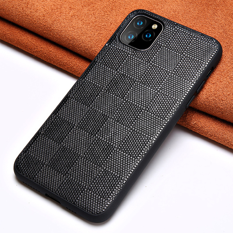 Genuine Lambskin Leather Square Grain Phone Cases For Apple iPhone 11 Pro Max X XS Max XR 7 8 6 6s 7 8 plus 5 5S SE 2022 Cover ► Photo 1/6