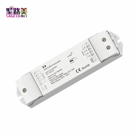 V4  12-36VDC 24V RGBW/RGB/CCT/Dimming 4 Channel LED RF Controller Receiver 4CH 5A/CH Push Dim /Multiple protection CV ► Photo 1/1