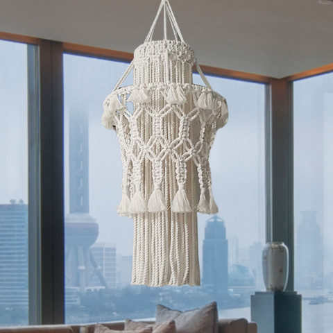 1Pc Hand-knitted Lampshade Macrame Hanging Lamp Decoration Living Room Wedding Decoration Tassel Lampshade Tapestry ► Photo 1/6