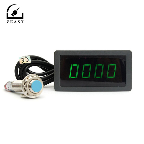 Tachometer 4 Digital Green LED Tach RPM Speed Meter With Hall Proximity Switch Sensor NPN 24V ► Photo 1/6