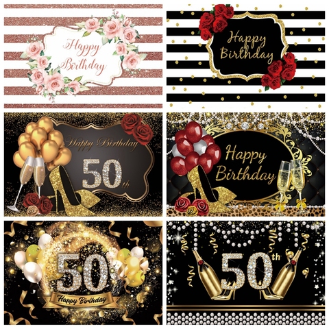 30th 40 50 60 70 80 90 Custom Birthday Backdrop Vinyl Golden Balloon Stripe Woman Princess Photography Background Photophone ► Photo 1/6