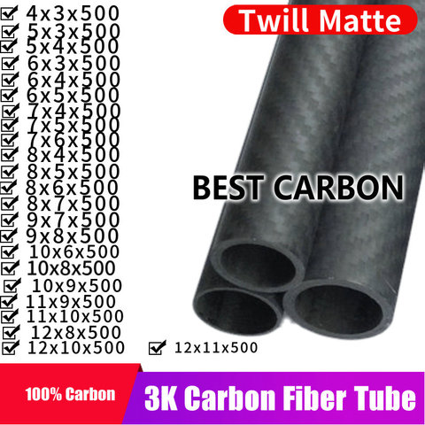 Free shiping 4 5 6 7 8 9 10 11 12mm with 500mm length High Quality Twill Matte 3K Carbon Fiber Fabric Wound Tube, CFK TUBE ROHRE ► Photo 1/6