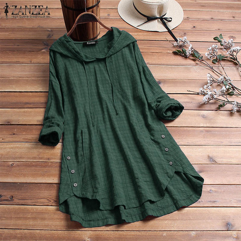 ZANZEA 2022 Autumn Plaid Checked Hoodies Blouse Women Long Sleeve Shirt Casual Linen Tunic Tops Hooded Blusas Chemise Femme 5XL ► Photo 1/6